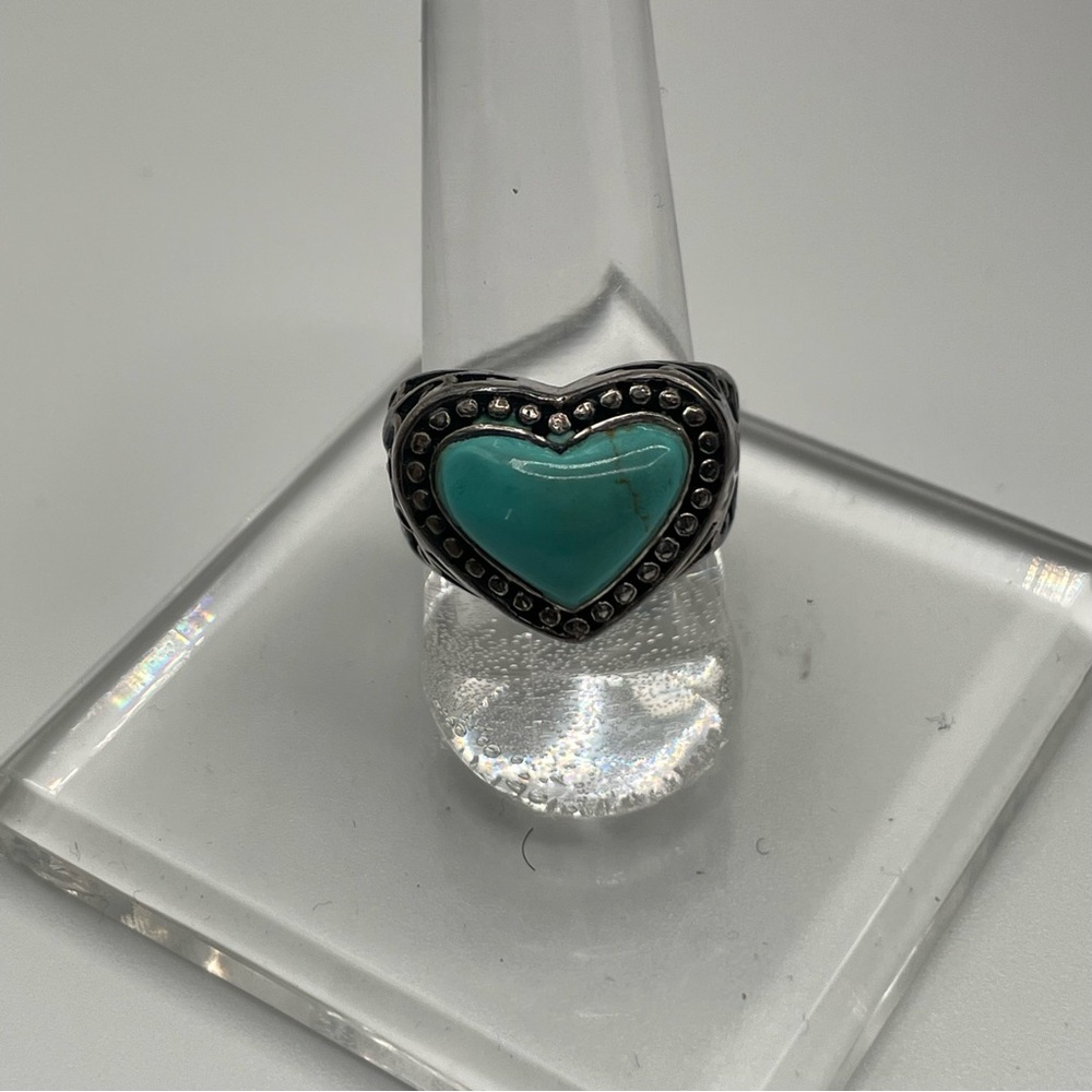 Signed 925K Thai Heart Turquoise Stone Filigree Ring - Women Jewelry